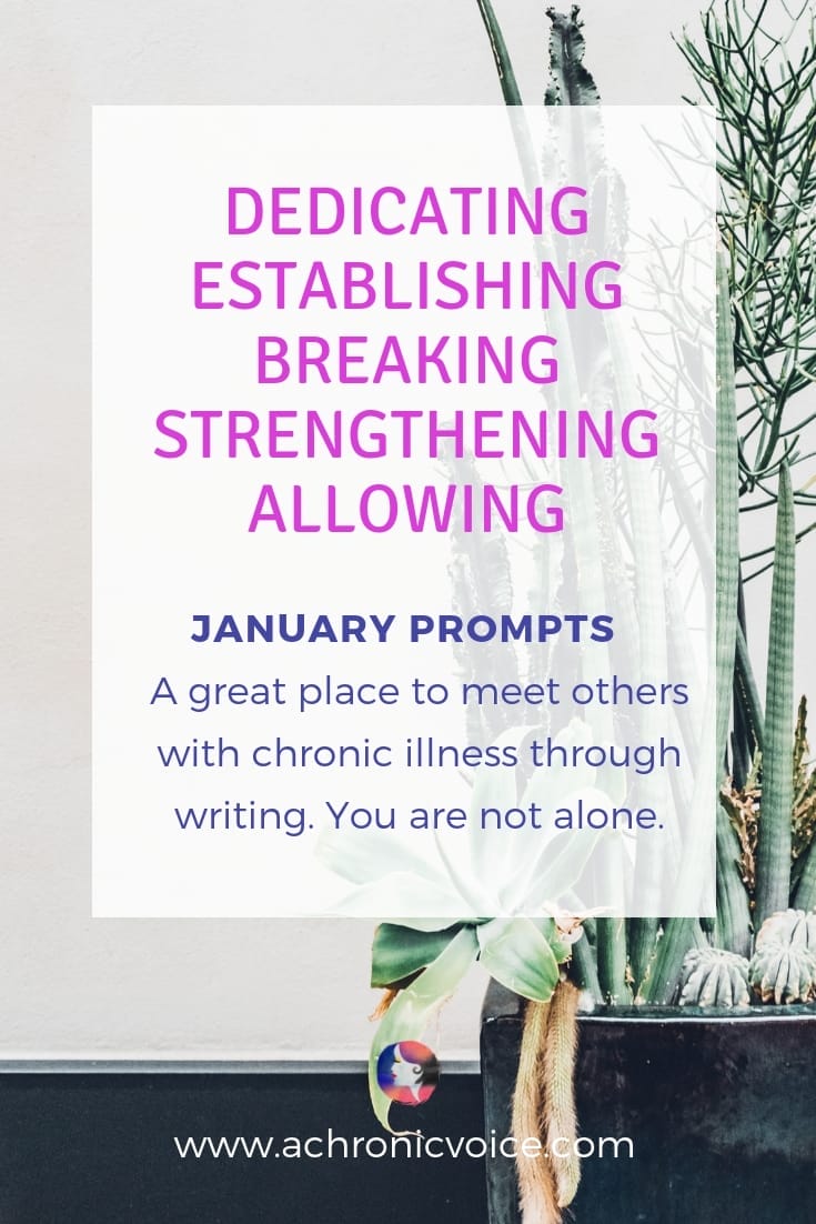 January Prompts: Dedicating 2019 in honour of my youth. Establishing better sleep routines. Allowing myself full access to hope, kindness & love. Click to read more & to participate. Or pin to save & share. ////////// January 2019 / Writing Prompts / Spoonies / Chronic Life / Mental Health / Self Awareness / Life Goals #chronicillness #spoonie #mentalhealth #writingprompts #linkup