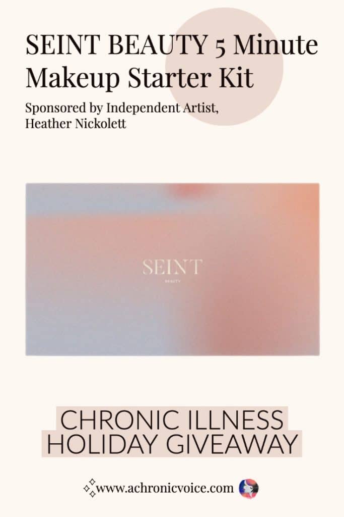 Heather is an independent makeup artist who’s lived with Juvenile Rheumatoid Arthritis (JRA) and RA for nearly her entire life. She came across Seint Beauty whilst suffering from pain flares, and had no time or energy to do her makeup. She is sponsoring one of Seint’s “5 Minute Makeup Starter Kit”, which consists of four makeup tins, the compact and a brush, in the Virtual Holiday Party on A Chronic Voice!
