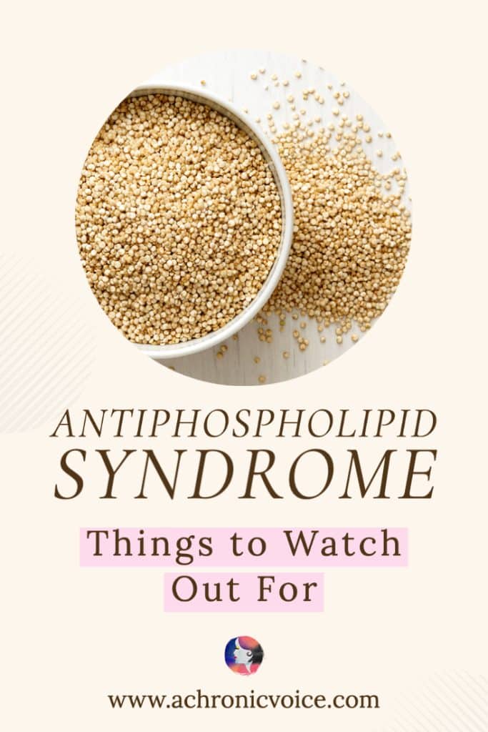 Antiphospholipid Syndrome - Things to Watch Out for (Background: Quinoa grains in a bowl, cropped in a circle.)
